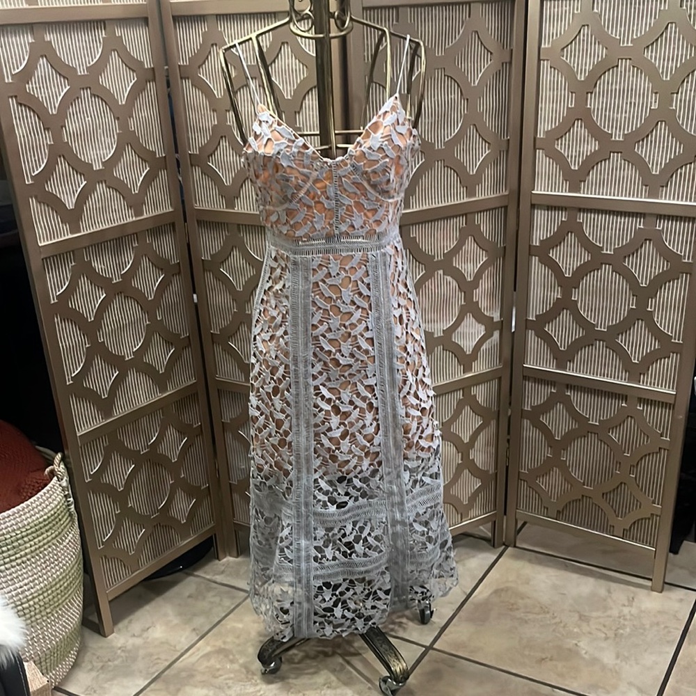 Light Blue Patterned Cocktail Dress